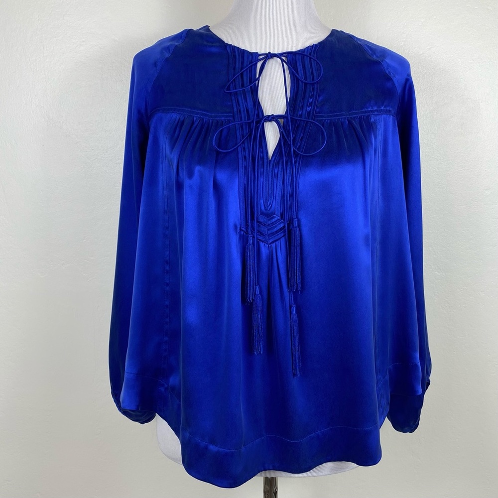 Rebecca Taylor Cobalt Blue Silk Peasant Blouse